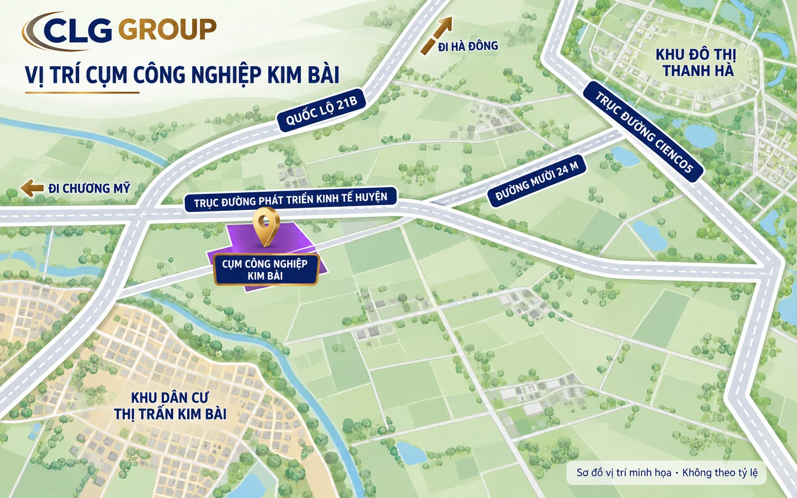 Sơ đồ vị trí Cụm công nghiệp Kim Bài và kết nối Quốc lộ 21B