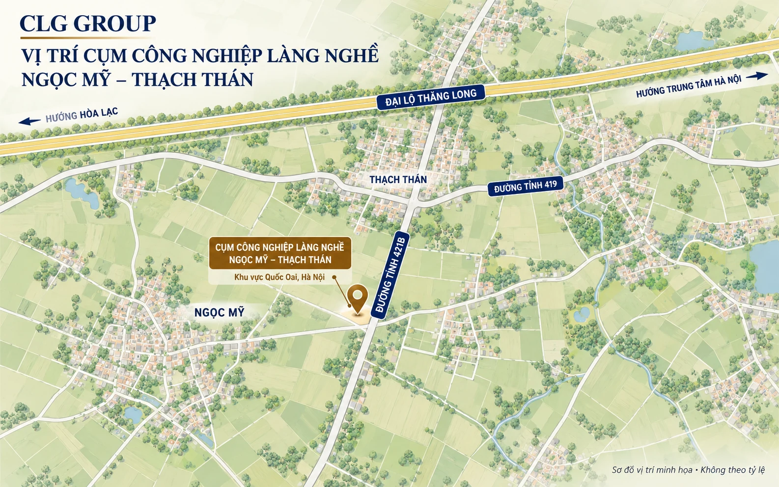 Sơ đồ vị trí Cụm công nghiệp làng nghề Ngọc Mỹ – Thạch Thán và đường tỉnh 421B